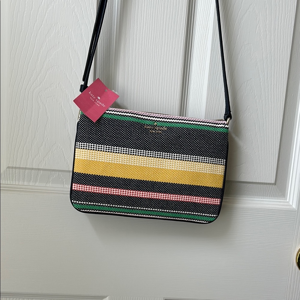 Kate Spade Black and Yellow Crossbody Bag with Playful Stripes